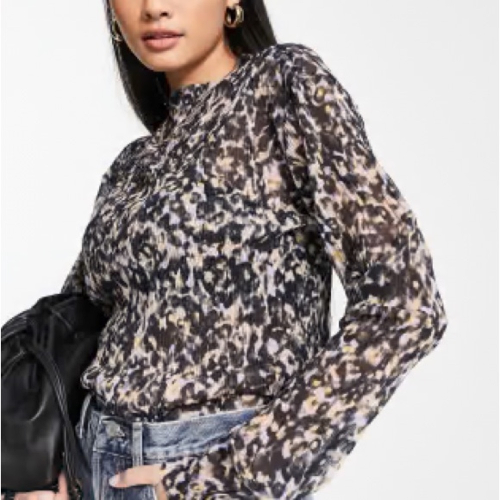 & Other Stories Long Sleeve Crinkle Print Long Sleeve Top
